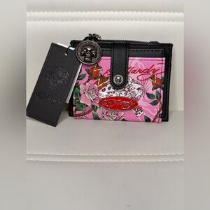 BRAND NEW Ed Hardy pink jaguar with flowers cardholder wallet